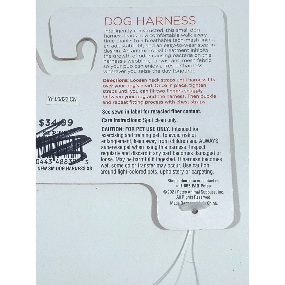 Reddy Small Dog Harness Gray Black Adjustable Mesh Lining XS Extra Small NEW